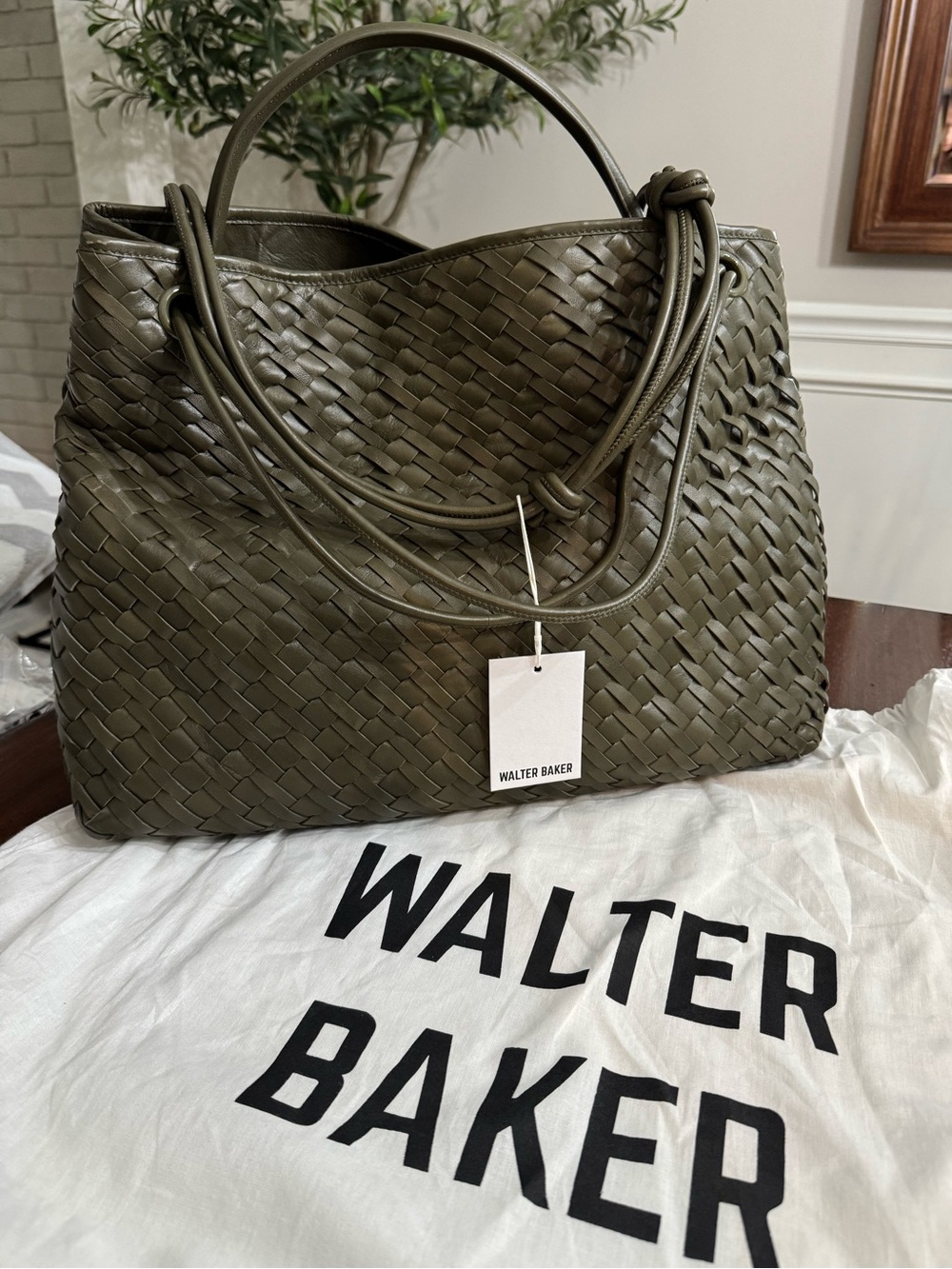 Walter Baker Olive Woven Leather Shoulder Bag